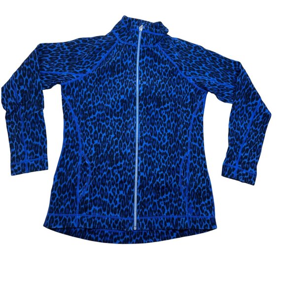 Tommy Bahama Women’s Blue Animal Print Full Zip Knit Jacket Size XS - Picture 2 of 6